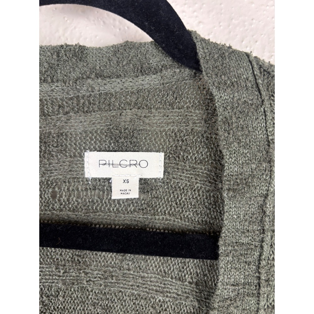Pilcro Olive Green Gauzy Distressed Ribbed Longline Open Cardigan Sz XS - Picture 5 of 6